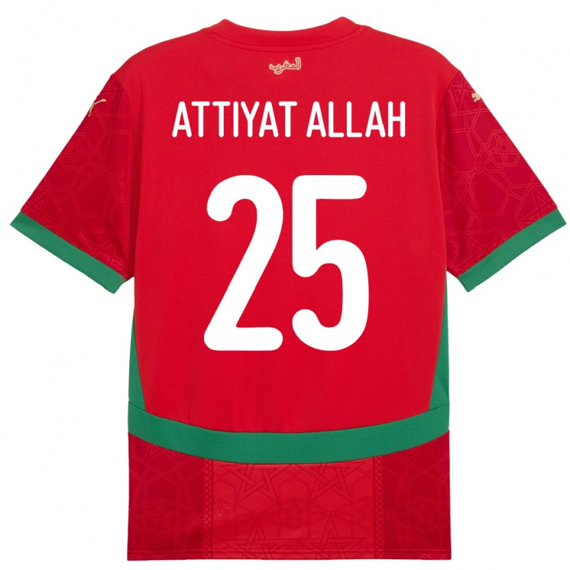 Danxen Hombre Camiseta Marruecos Yahia Attiyat Allah #25 Rojo 1ª Equipación 24-26 La Camisa México