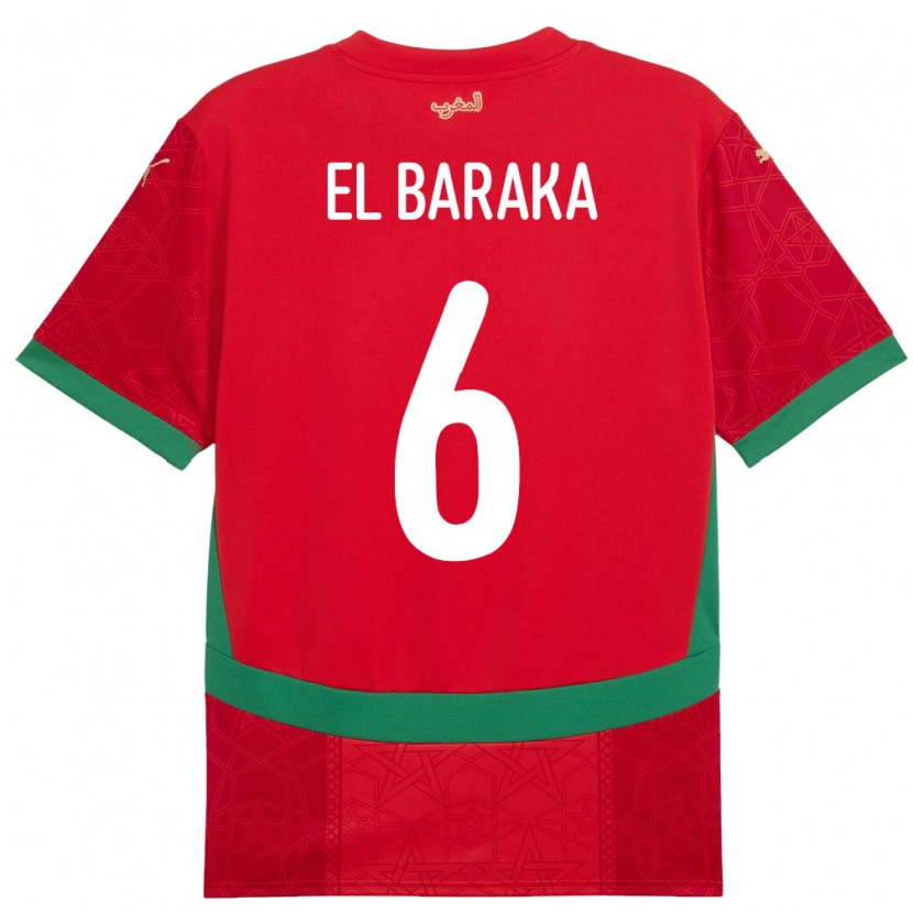 Danxen Hombre Camiseta Marruecos Jibril El Baraka #6 Rojo 1ª Equipación 24-26 La Camisa México