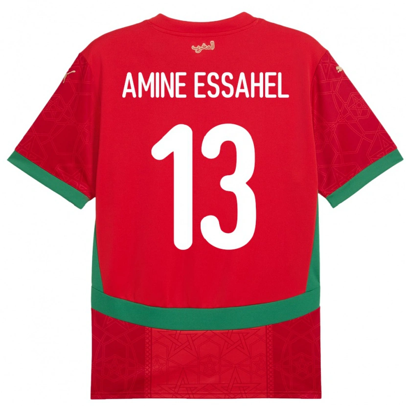 Danxen Hombre Camiseta Marruecos Mohamed Amine Essahel #13 Rojo 1ª Equipación 24-26 La Camisa México
