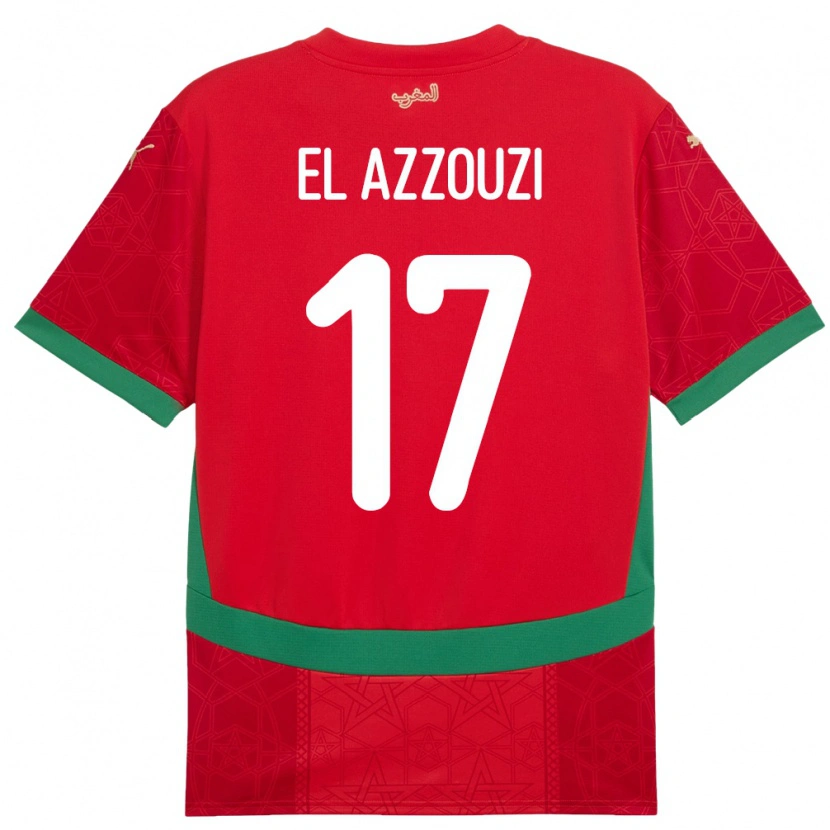 Danxen Hombre Camiseta Marruecos Oussama El Azzouzi #17 Rojo 1ª Equipación 24-26 La Camisa México