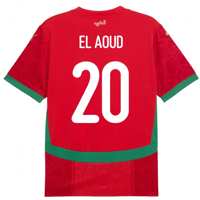 Danxen Hombre Camiseta Marruecos Ismail El Aoud #20 Rojo 1ª Equipación 24-26 La Camisa México