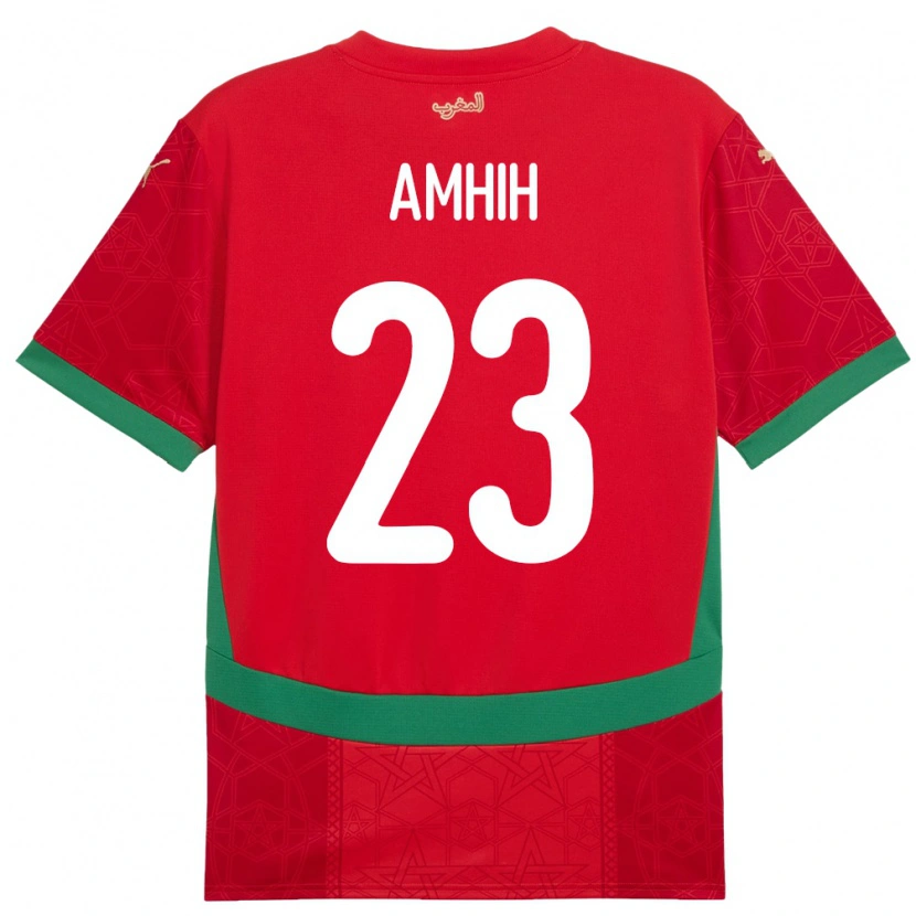 Danxen Hombre Camiseta Marruecos Yassine Amhih #23 Rojo 1ª Equipación 24-26 La Camisa México