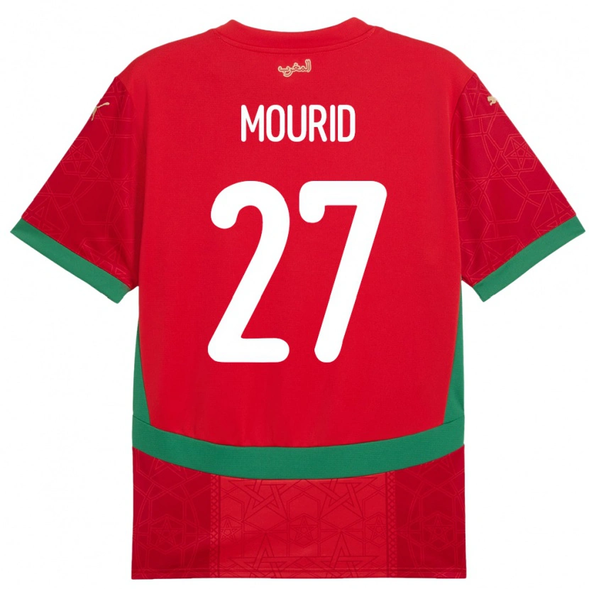 Danxen Hombre Camiseta Marruecos Aymane Mourid #27 Rojo 1ª Equipación 24-26 La Camisa México