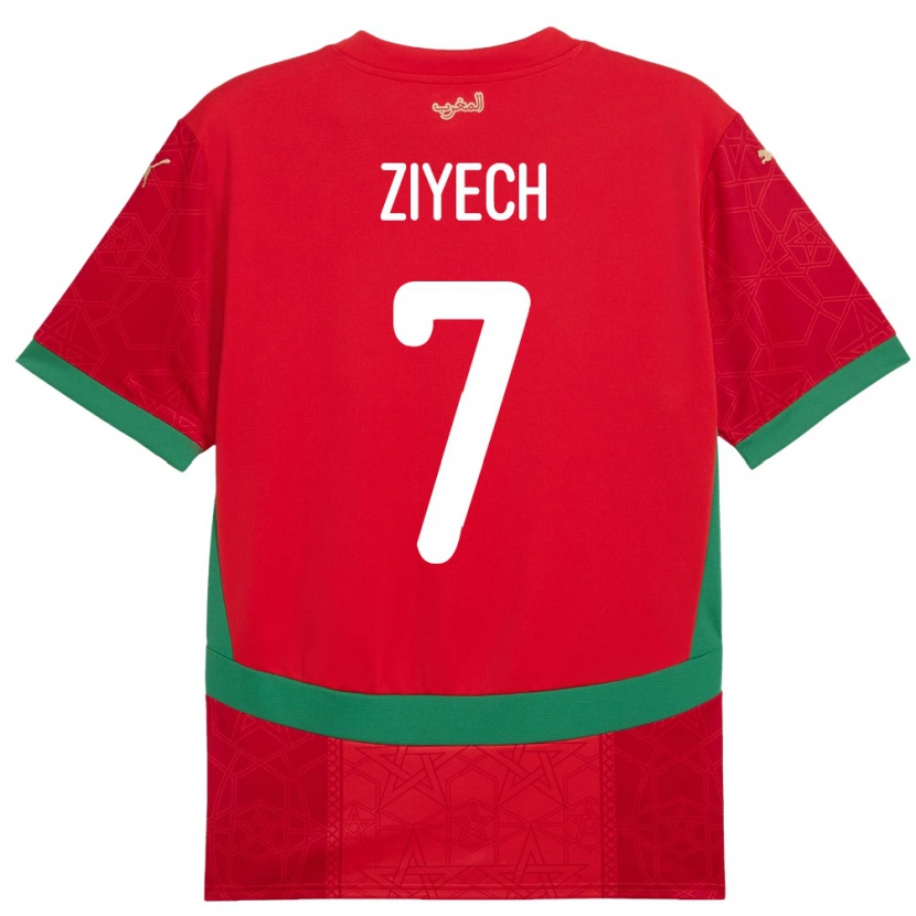 Danxen Hombre Camiseta Marruecos Hakim Ziyech #7 Rojo 1ª Equipación 24-26 La Camisa México