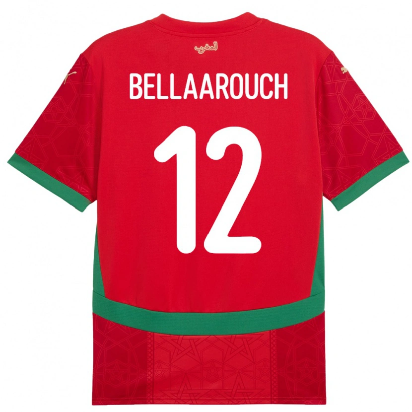 Danxen Hombre Camiseta Marruecos Alaa Bellaarouch #12 Rojo 1ª Equipación 24-26 La Camisa México