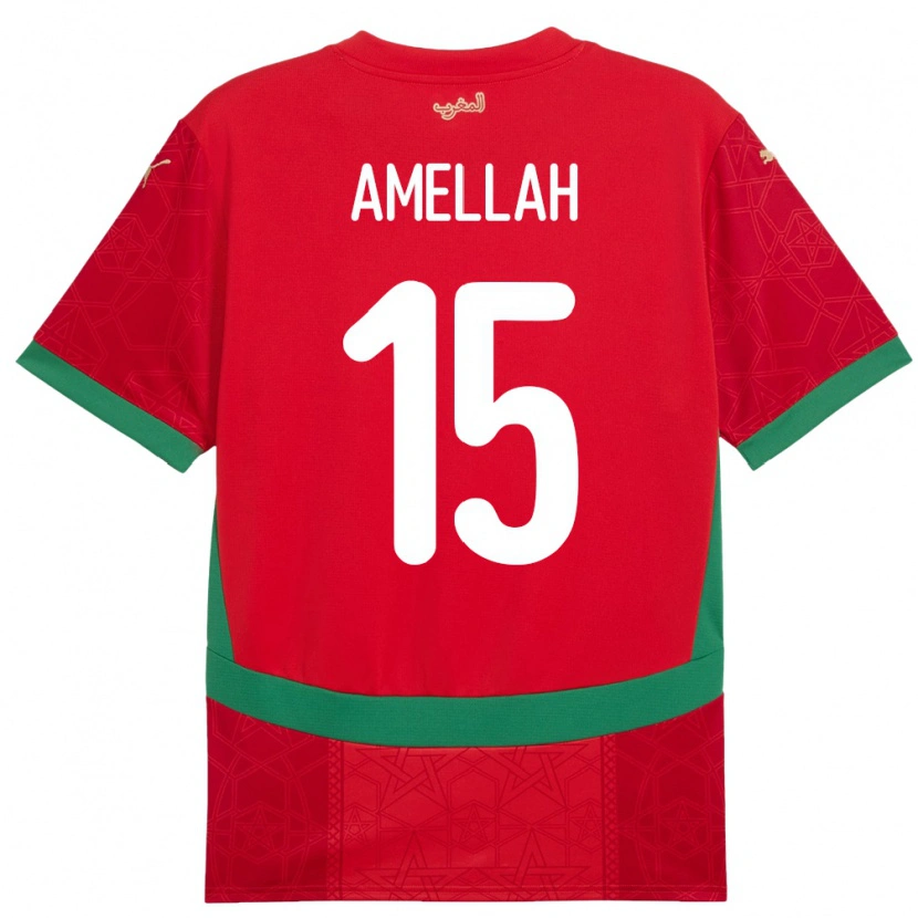 Danxen Hombre Camiseta Marruecos Selim Amellah #15 Rojo 1ª Equipación 24-26 La Camisa México