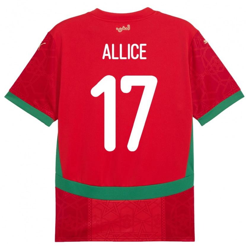Danxen Hombre Camiseta Marruecos Eva Allice #17 Rojo 1ª Equipación 24-26 La Camisa México