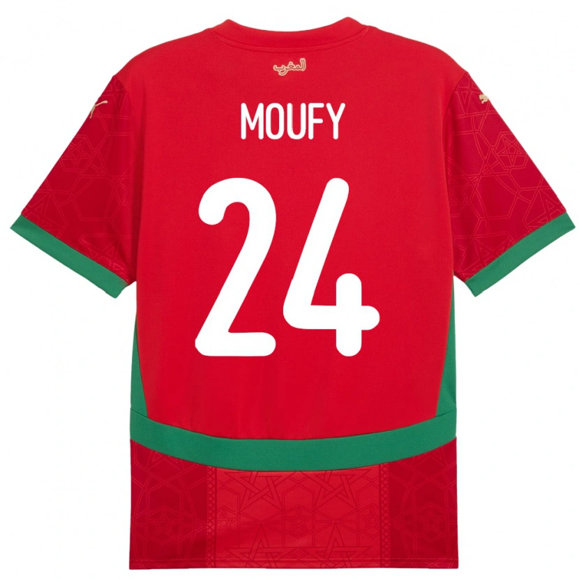 Danxen Hombre Camiseta Marruecos Fahd Moufy #24 Rojo 1ª Equipación 24-26 La Camisa México