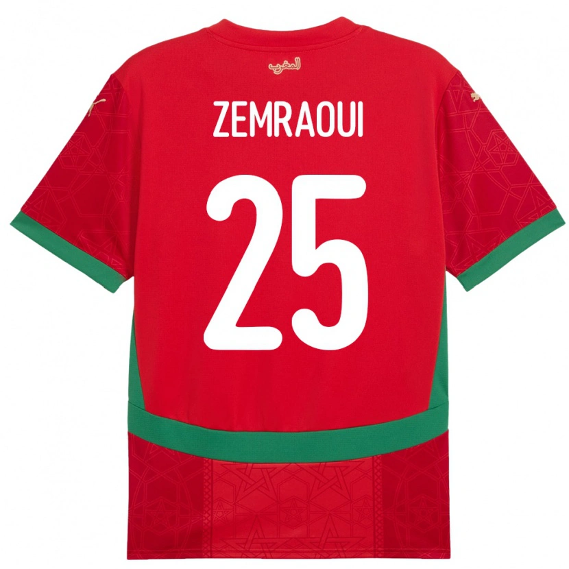 Danxen Hombre Camiseta Marruecos Oussama Zemraoui #25 Rojo 1ª Equipación 24-26 La Camisa México