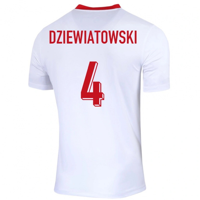 Danxen Hombre Camiseta Polonia Mateusz Dziewiatowski #4 Blanco 1ª Equipación 24-26 La Camisa México