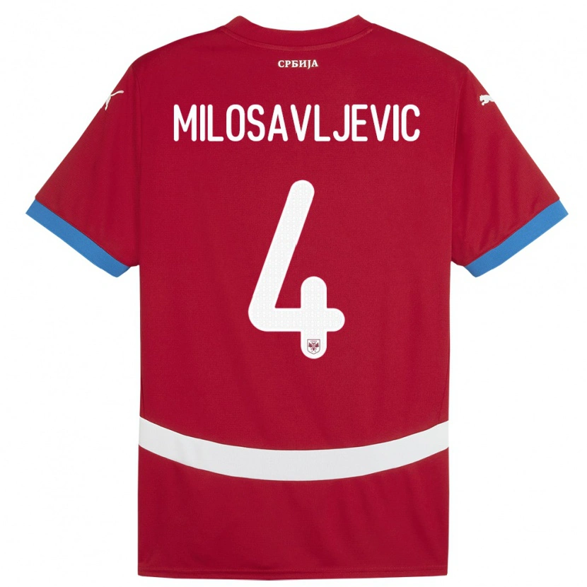 Danxen Hombre Camiseta Serbia Veljko Milosavljevic #4 Rojo 1ª Equipación 24-26 La Camisa México