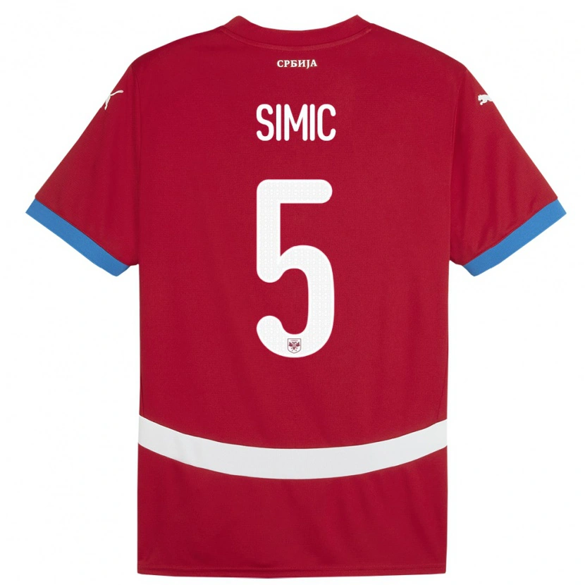 Danxen Hombre Camiseta Serbia Nikola Simic #5 Rojo 1ª Equipación 24-26 La Camisa México