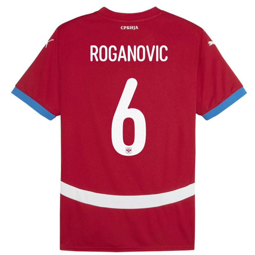 Danxen Hombre Camiseta Serbia Vuk Roganovic #6 Rojo 1ª Equipación 24-26 La Camisa México