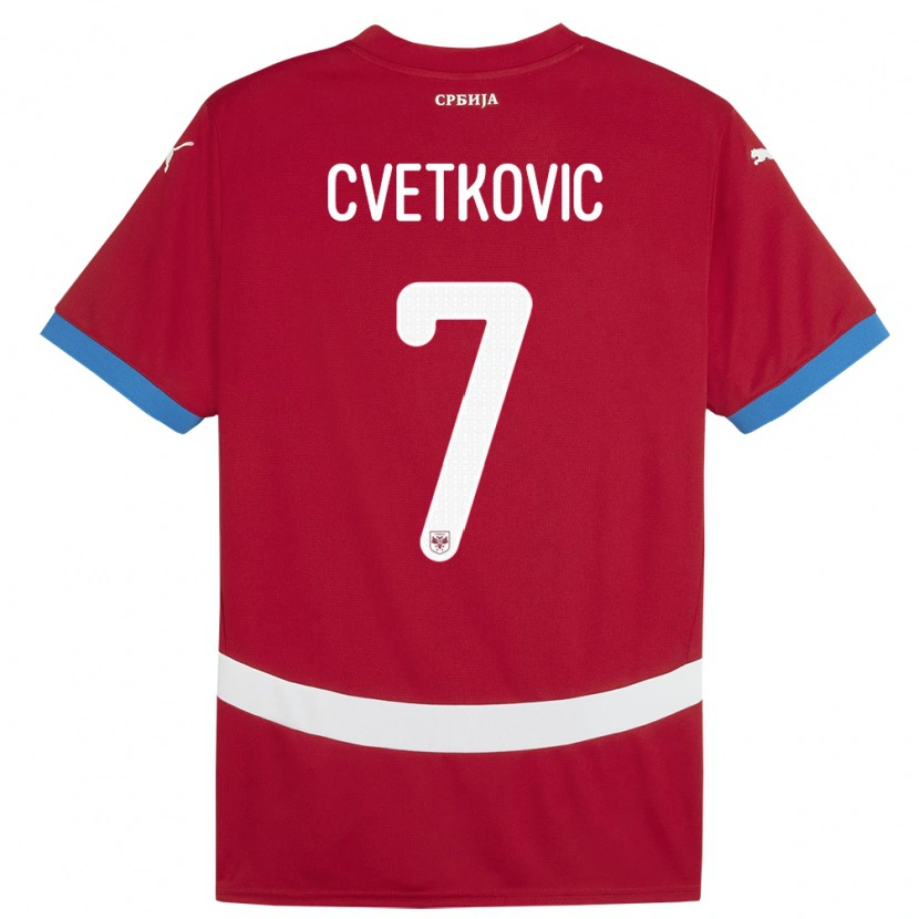 Danxen Hombre Camiseta Serbia Mihajlo Cvetkovic #7 Rojo 1ª Equipación 24-26 La Camisa México