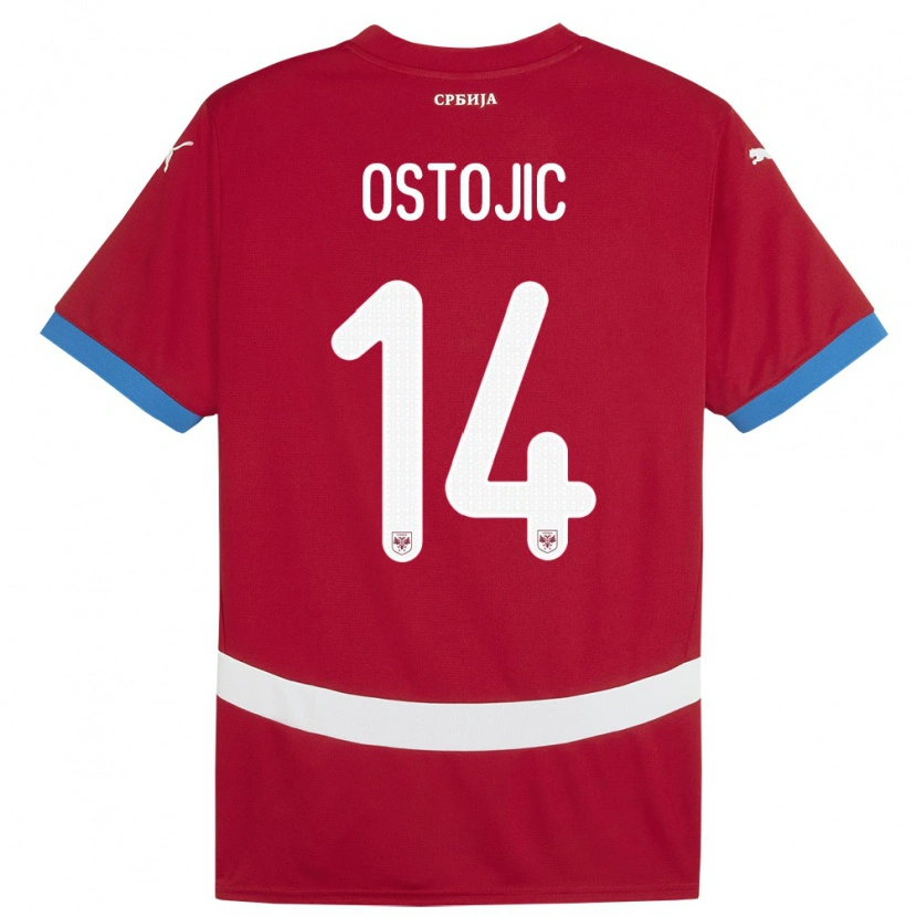Danxen Hombre Camiseta Serbia Jovan Ostojic #14 Rojo 1ª Equipación 24-26 La Camisa México