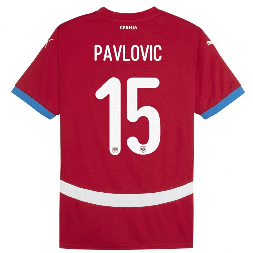 Danxen Hombre Camiseta Serbia Dusan Pavlovic #15 Rojo 1ª Equipación 24-26 La Camisa México