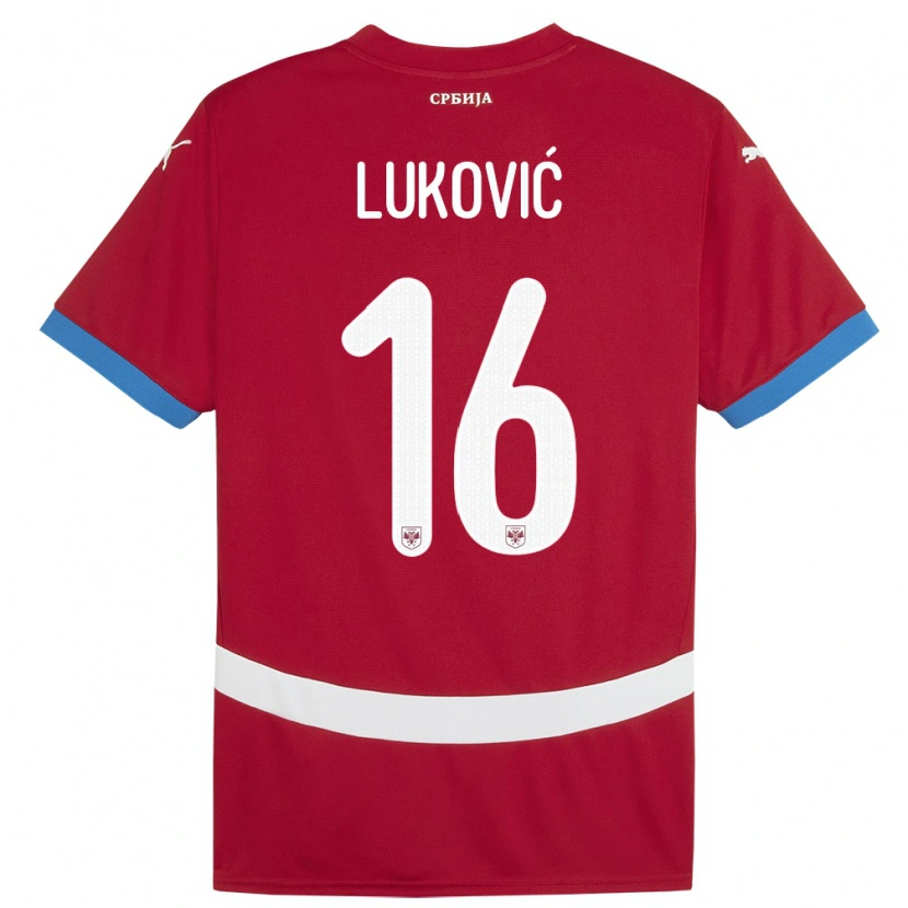 Danxen Hombre Camiseta Serbia Milos Lukovic #16 Rojo 1ª Equipación 24-26 La Camisa México