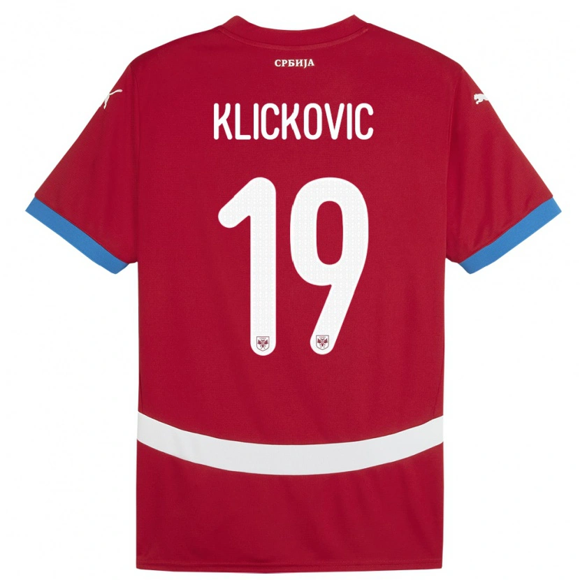 Danxen Hombre Camiseta Serbia Maksim Klickovic #19 Rojo 1ª Equipación 24-26 La Camisa México