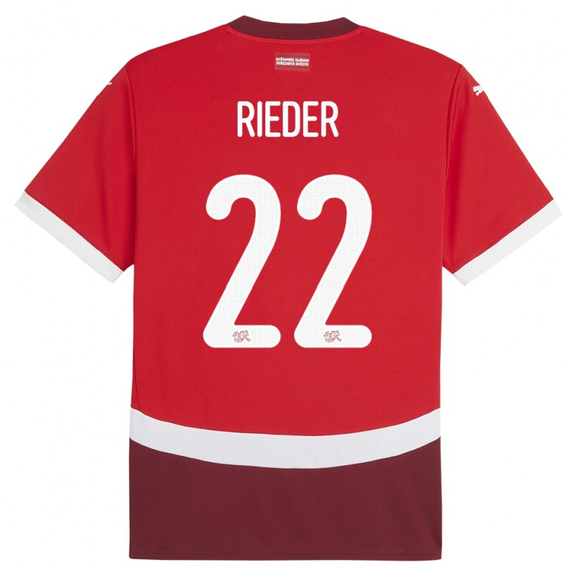 Danxen Hombre Camiseta Suiza Fabian Rieder #22 Rojo 1ª Equipación 24-26 La Camisa México
