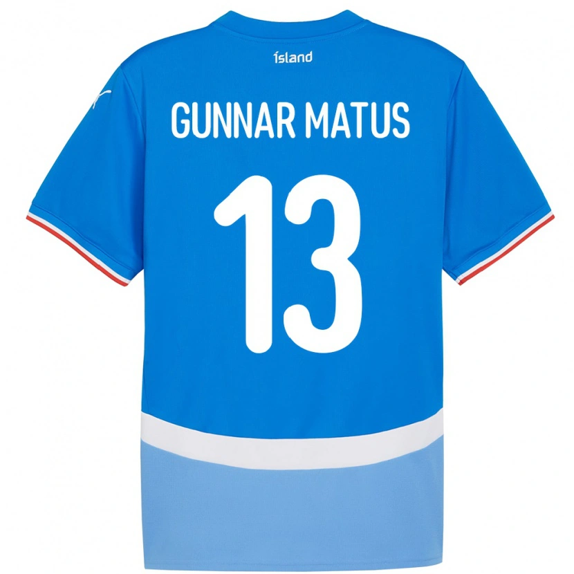 Danxen Hombre Camiseta Islandia Aron Gunnar Matus #13 Azul 1ª Equipación 24-26 La Camisa México