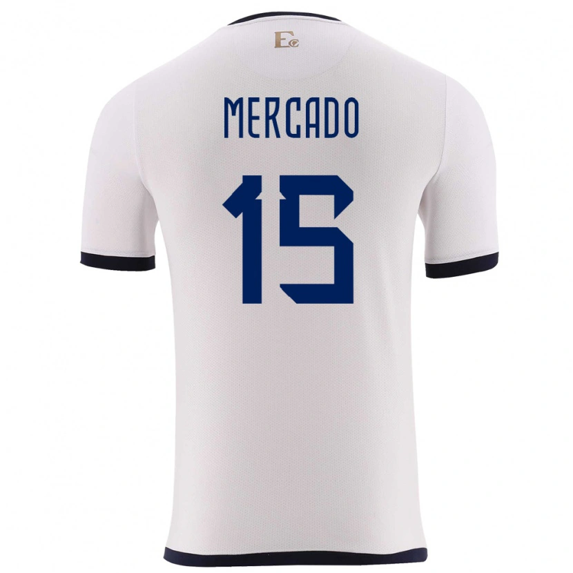 Danxen Hombre Camiseta Ecuador John Mercado #15 Blanco 2ª Equipación 24-26 La Camisa México