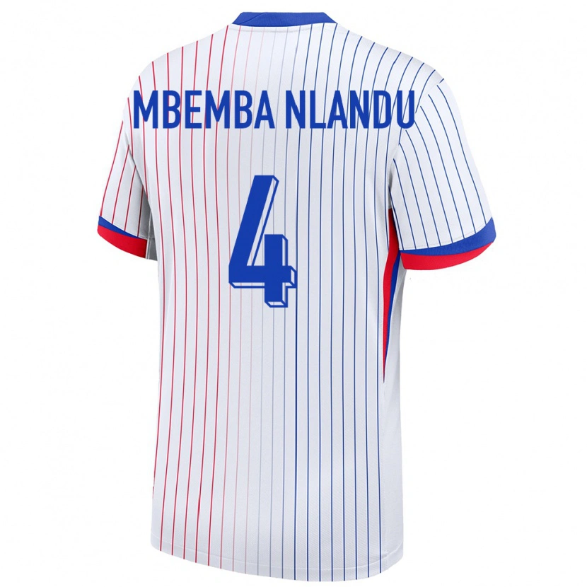 Danxen Hombre Camiseta Francia Emmanuel Mbemba Nlandu #4 Blanco 2ª Equipación 24-26 La Camisa México