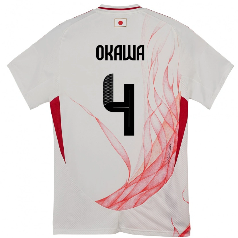 Danxen Hombre Camiseta Japón Yugo Okawa #4 Blanco 2ª Equipación 24-26 La Camisa México