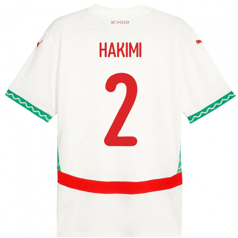 Danxen Hombre Camiseta Marruecos Achraf Hakimi #2 Blanco 2ª Equipación 24-26 La Camisa México