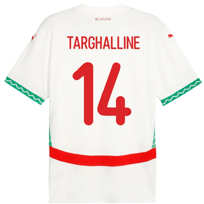 Danxen Hombre Camiseta Marruecos Oussama Targhalline #14 Blanco 2ª Equipación 24-26 La Camisa México