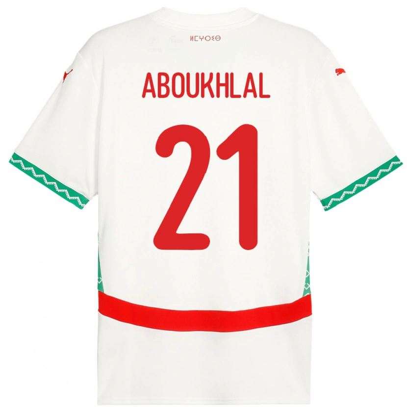 Danxen Hombre Camiseta Marruecos Zakaria Aboukhlal #21 Blanco 2ª Equipación 24-26 La Camisa México