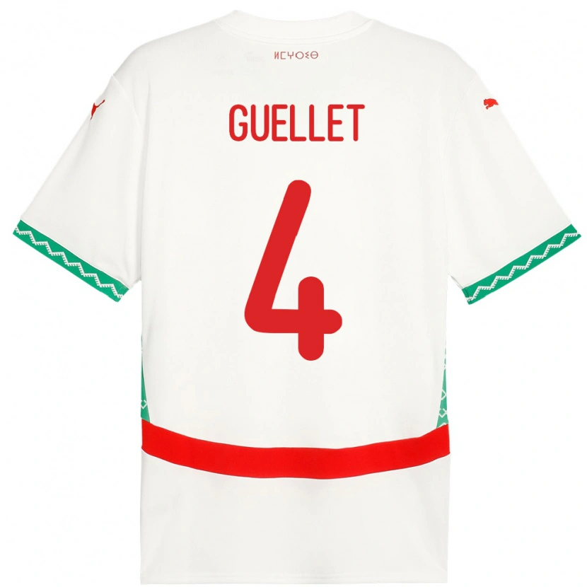 Danxen Hombre Camiseta Marruecos Shadi Guellet #4 Blanco 2ª Equipación 24-26 La Camisa México