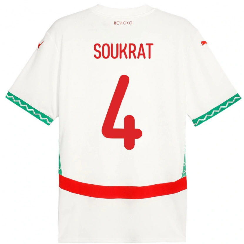 Danxen Hombre Camiseta Marruecos Bilal Soukrat #4 Blanco 2ª Equipación 24-26 La Camisa México