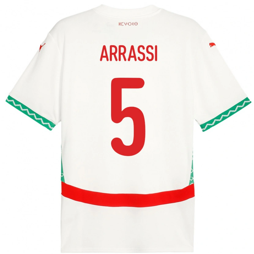Danxen Hombre Camiseta Marruecos Bouchaib Arrassi #5 Blanco 2ª Equipación 24-26 La Camisa México