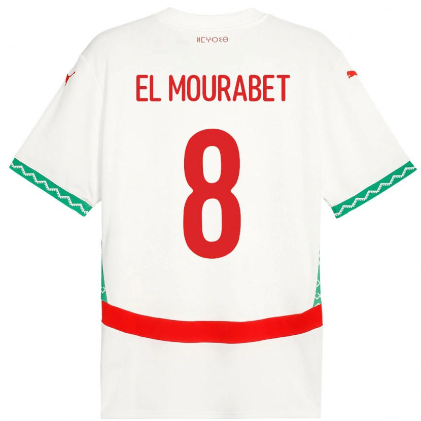 Danxen Hombre Camiseta Marruecos Samir El Mourabet #8 Blanco 2ª Equipación 24-26 La Camisa México