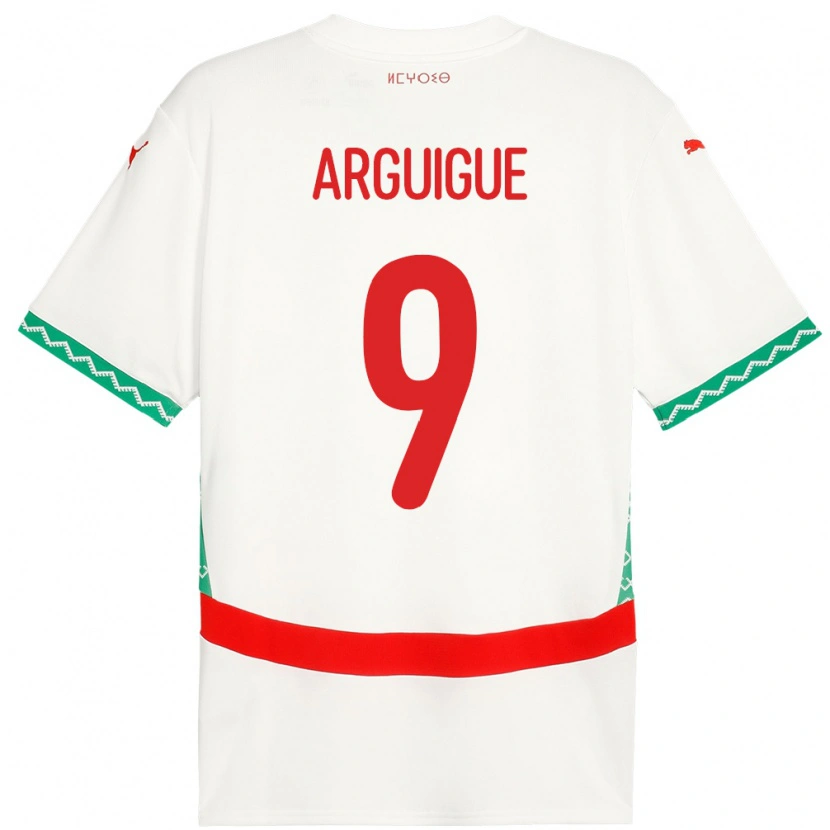 Danxen Hombre Camiseta Marruecos Ayman Arguigue #9 Blanco 2ª Equipación 24-26 La Camisa México