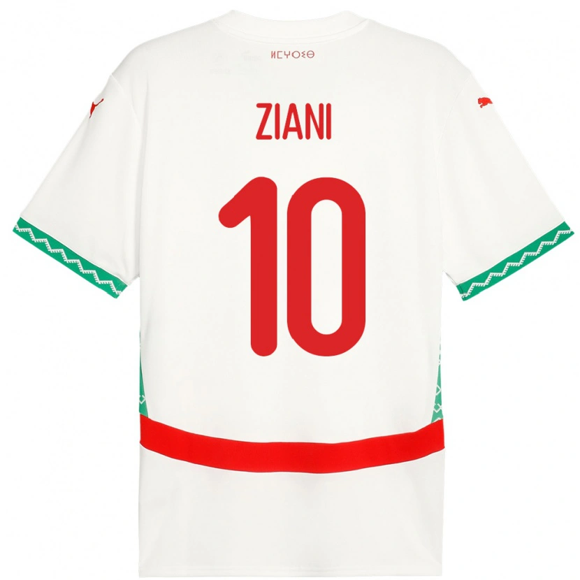 Danxen Hombre Camiseta Marruecos Ismael Ziani López #10 Blanco 2ª Equipación 24-26 La Camisa México