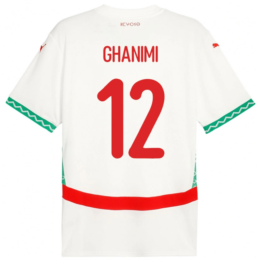 Danxen Hombre Camiseta Marruecos Rachid Ghanimi #12 Blanco 2ª Equipación 24-26 La Camisa México