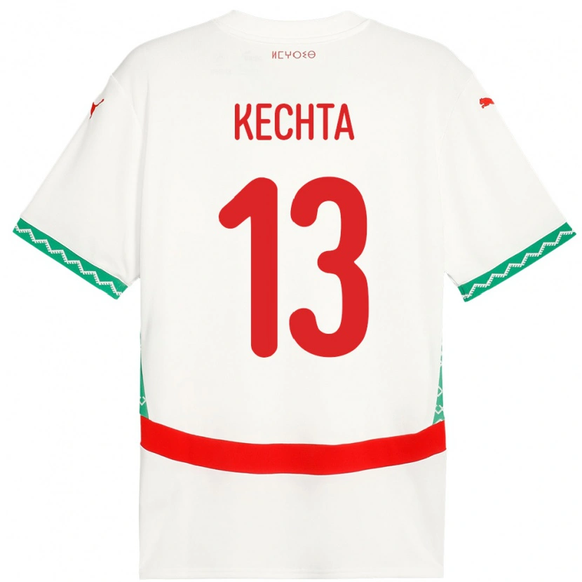 Danxen Hombre Camiseta Marruecos Yassine Kechta #13 Blanco 2ª Equipación 24-26 La Camisa México
