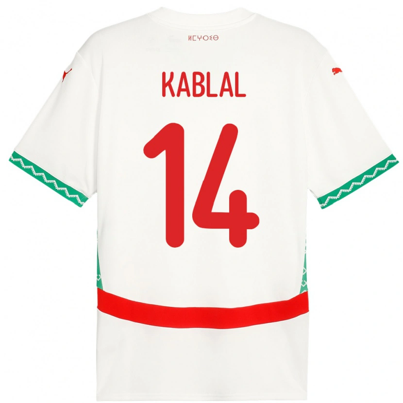 Danxen Hombre Camiseta Marruecos Yahya Kablal #14 Blanco 2ª Equipación 24-26 La Camisa México