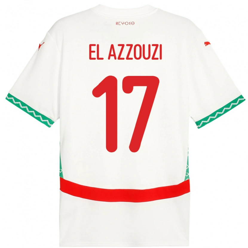 Danxen Hombre Camiseta Marruecos Oussama El Azzouzi #17 Blanco 2ª Equipación 24-26 La Camisa México