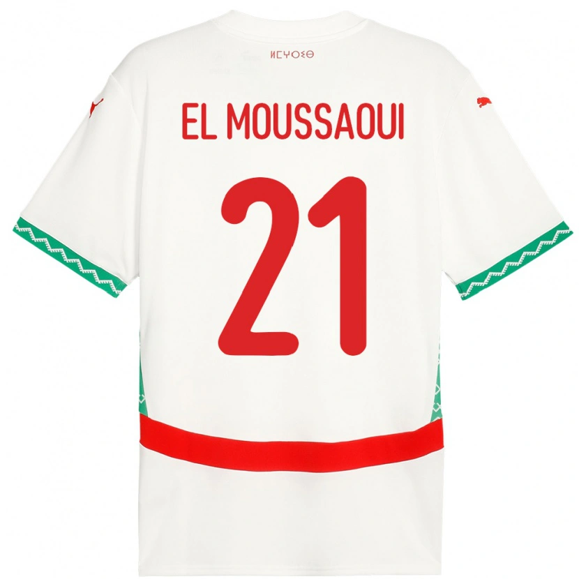 Danxen Hombre Camiseta Marruecos Tajeddine El Moussaoui #21 Blanco 2ª Equipación 24-26 La Camisa México