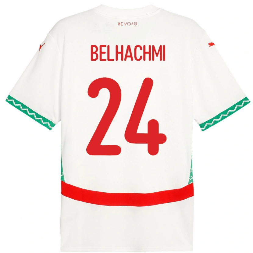 Danxen Hombre Camiseta Marruecos Yahya Belhachmi #24 Blanco 2ª Equipación 24-26 La Camisa México
