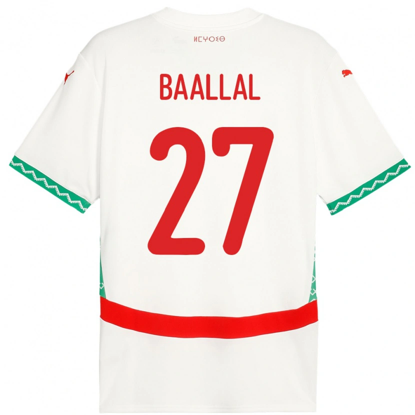 Danxen Hombre Camiseta Marruecos Adam Baallal #27 Blanco 2ª Equipación 24-26 La Camisa México