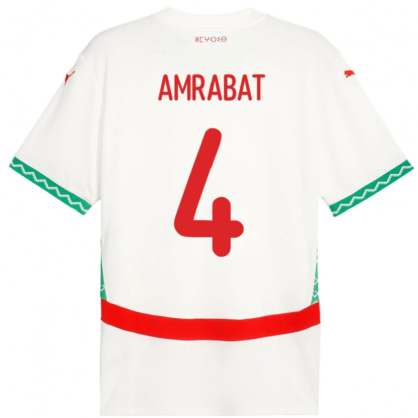 Danxen Hombre Camiseta Marruecos Soufiane Amrabat #4 Blanco 2ª Equipación 24-26 La Camisa México