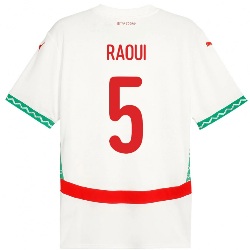 Danxen Hombre Camiseta Marruecos Oussama Raoui #5 Blanco 2ª Equipación 24-26 La Camisa México