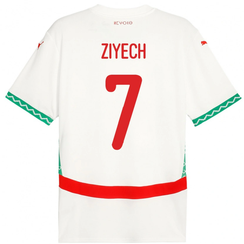 Danxen Hombre Camiseta Marruecos Hakim Ziyech #7 Blanco 2ª Equipación 24-26 La Camisa México