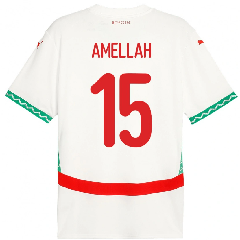 Danxen Hombre Camiseta Marruecos Selim Amellah #15 Blanco 2ª Equipación 24-26 La Camisa México