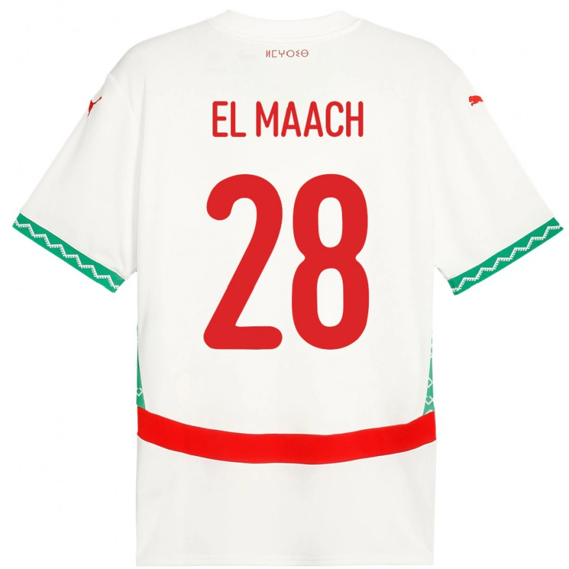 Danxen Hombre Camiseta Marruecos Fouad El Maach #28 Blanco 2ª Equipación 24-26 La Camisa México