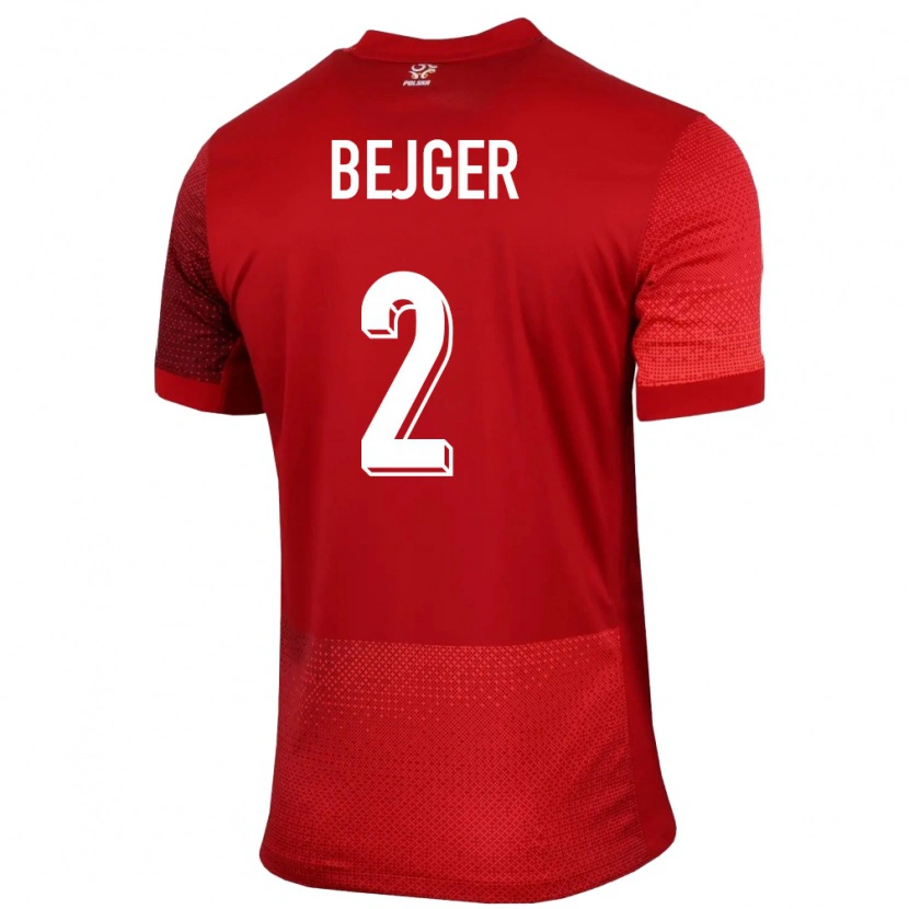 Danxen Hombre Camiseta Polonia Lukasz Bejger #2 Rojo 2ª Equipación 24-26 La Camisa México