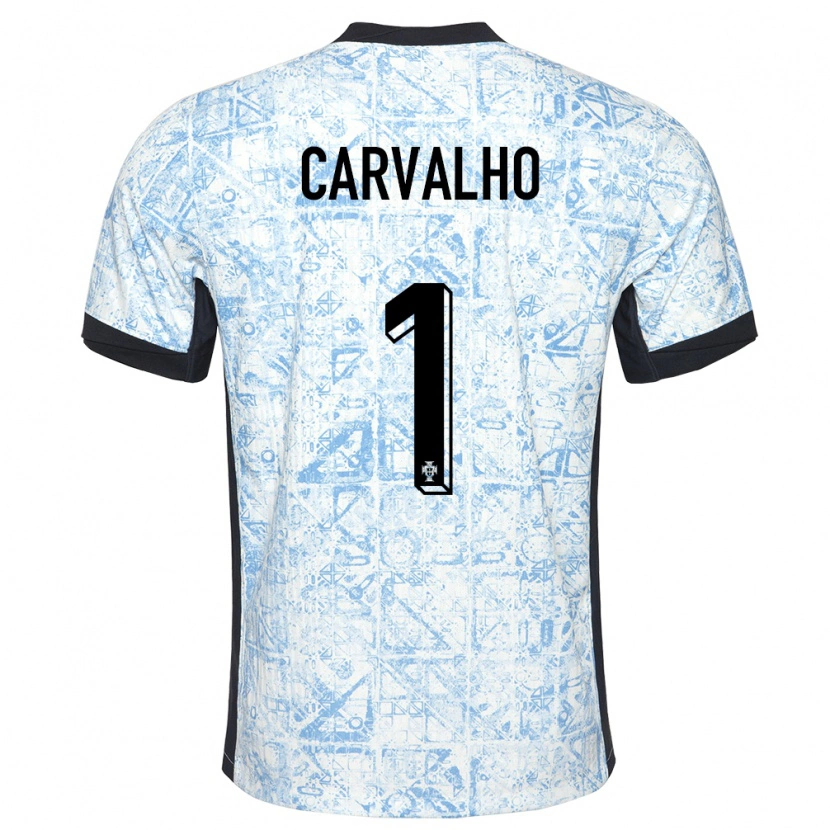 Danxen Hombre Camiseta Portugal João Carvalho #1 Crema Azul 2ª Equipación 24-26 La Camisa México